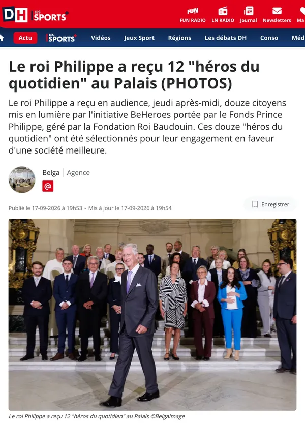 Haut de l'article de La DH : titre, chapeau et photo