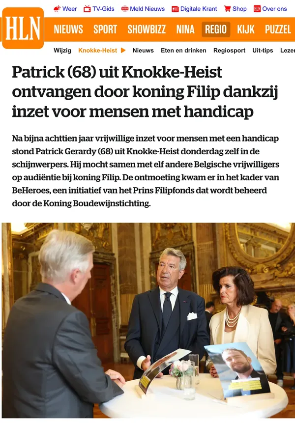 Haut de l'article de HLN : titre, chapeau et photo